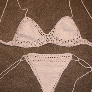 “She Made Me” crochet bikini top and bottom set